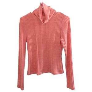 Women’s Fitted Ribbed Pink Turtleneck Sweater